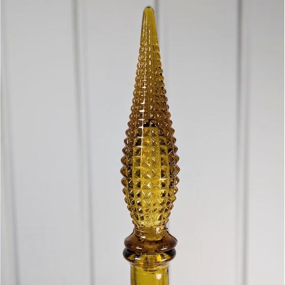 Vintage Amber Glass Pointed Empoli Diamond Point Genie Bottle with Stopper 20in - Picture 6 of 13